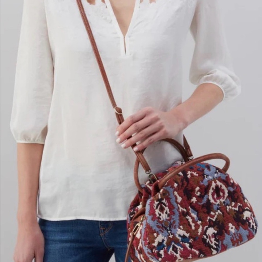 Hobo Darling Small Satchel Damask Tapestry Fabric and Leather Women's Bag